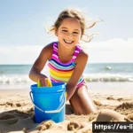 리니지W 경험치 사냥터 추천 - **Prompt:** "A young girl (age 7-8) wearing a colorful, patterned one-piece swimsuit playing on a su...