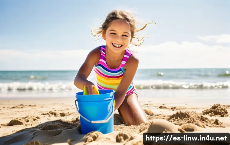 리니지W 경험치 사냥터 추천 - **Prompt:** "A young girl (age 7-8) wearing a colorful, patterned one-piece swimsuit playing on a su...