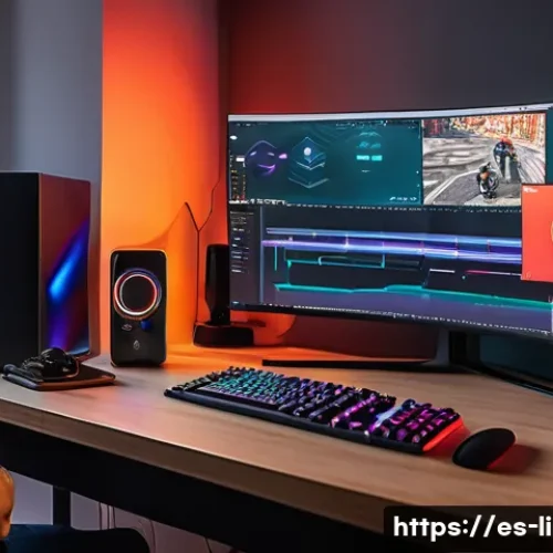 리니지W 글로벌 서버 접속 팁 - A detailed, modern gaming setup in a cozy Spanish apartment, featuring a young adult male sitting at...