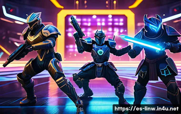 리니지W PvP 계급 보상 - A dynamic PvP battle scene set in a futuristic arena filled with vibrant neon lights and holographic...